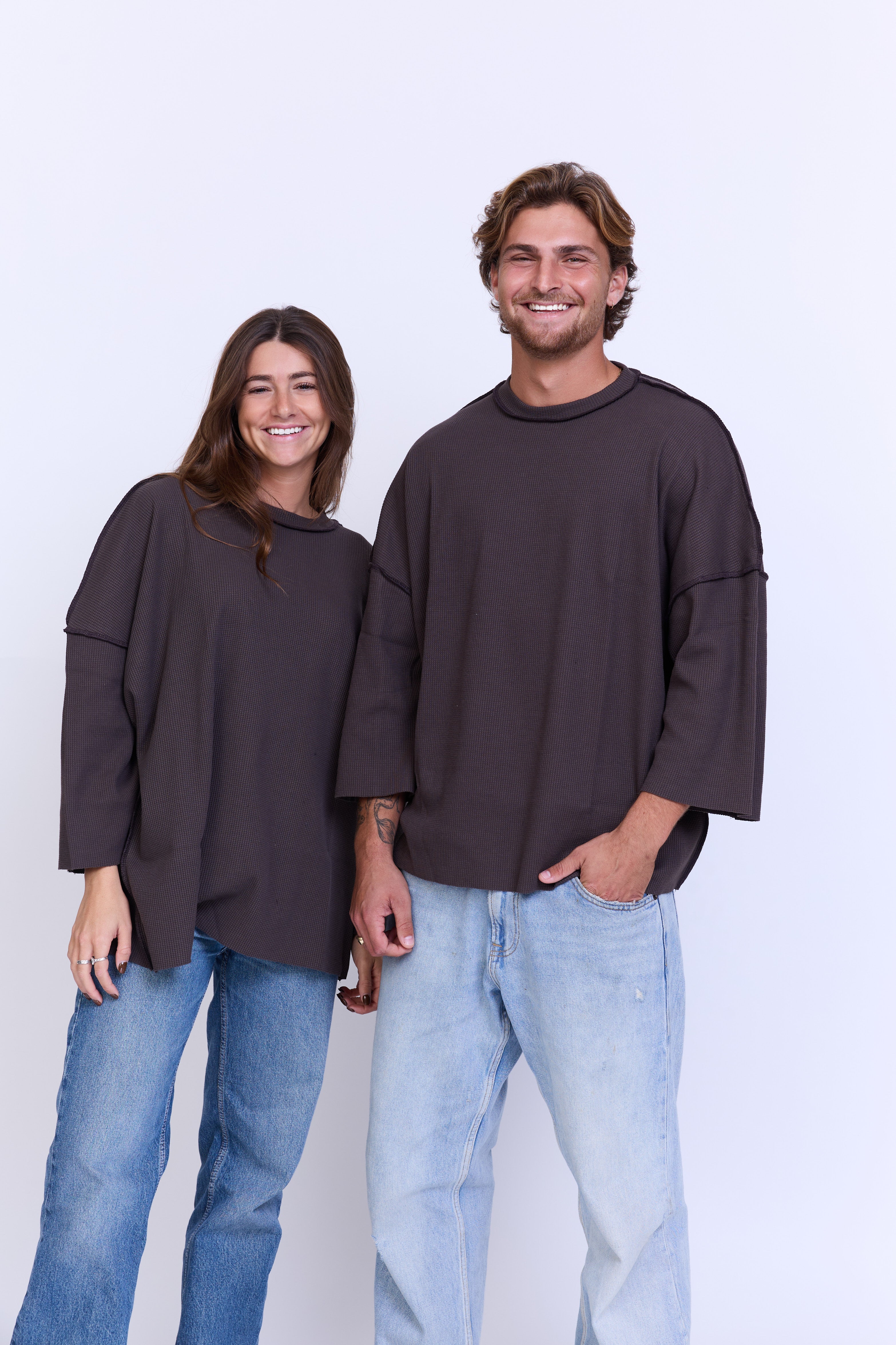 חולצת וופל ארוכה - חום