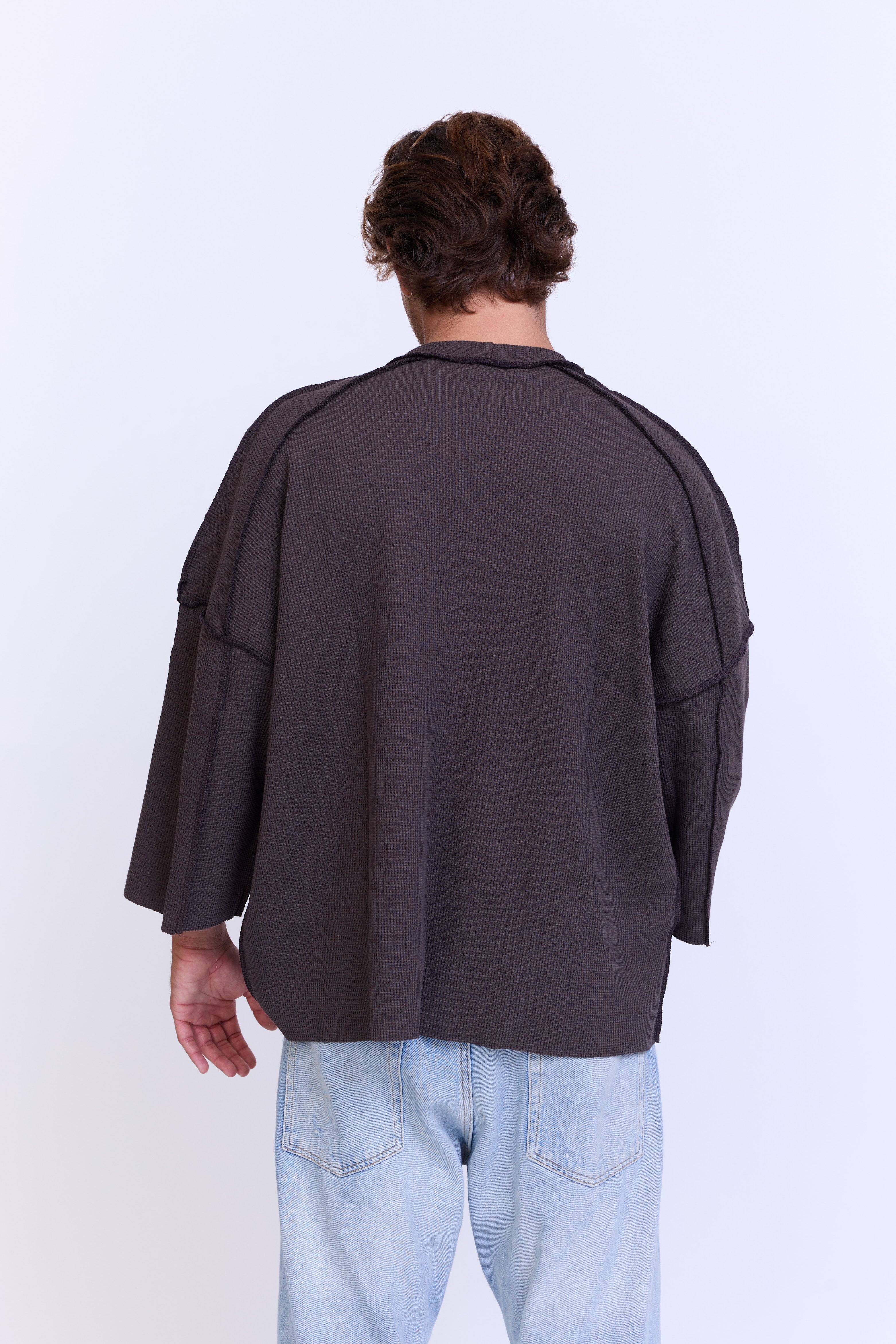 חולצת וופל ארוכה - חום