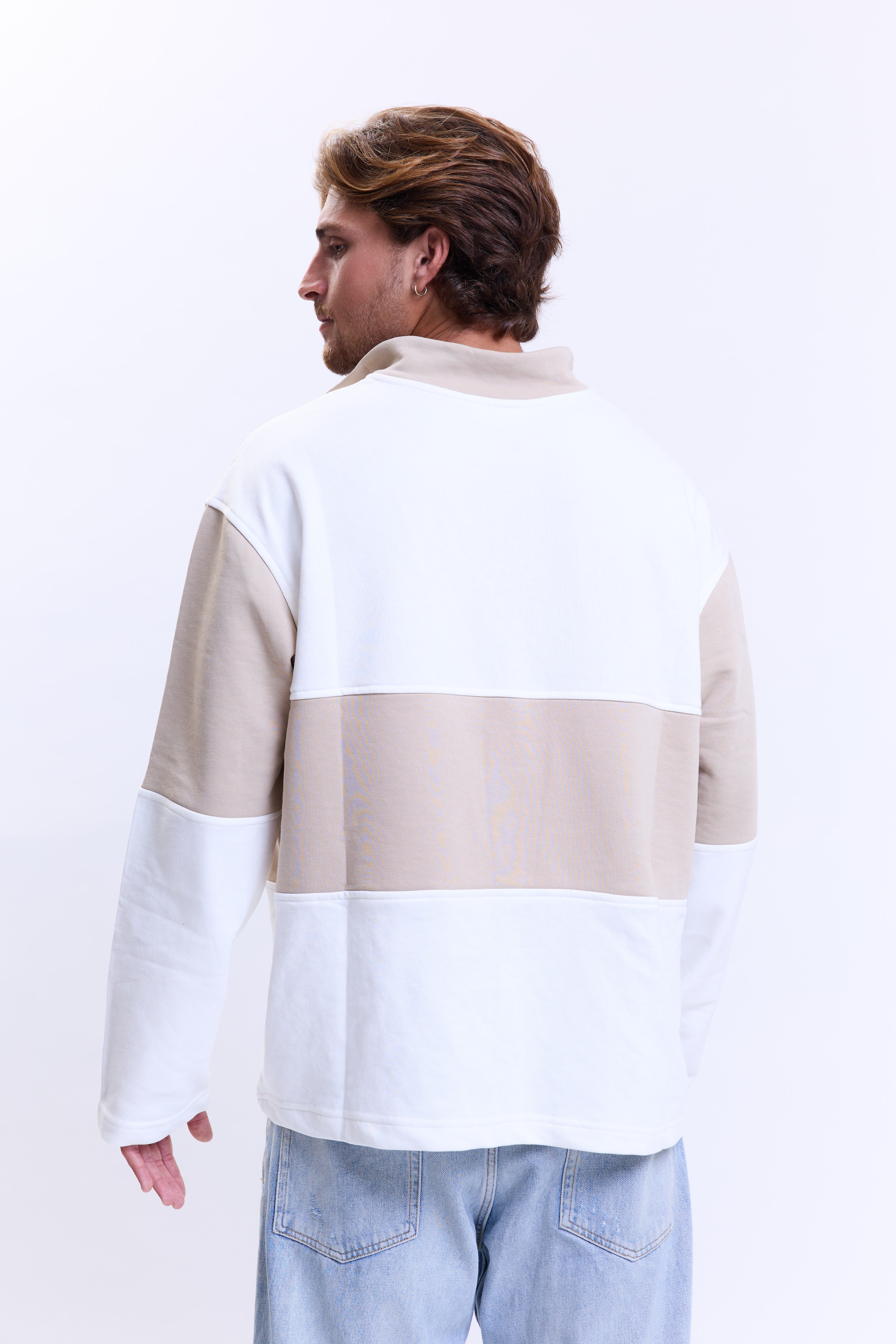 סריג zip לבן-חום