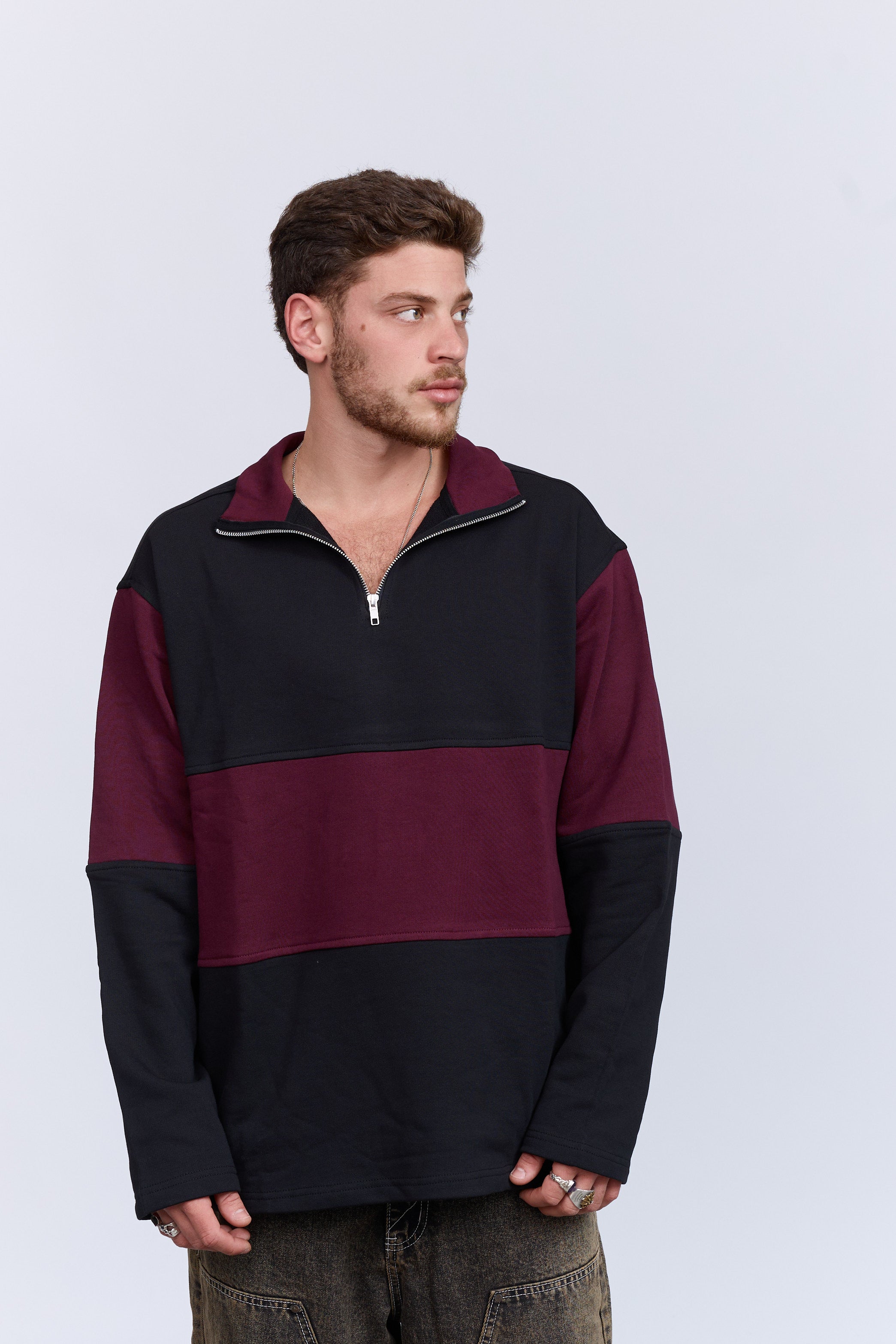 סריג רוכסן שחור בורדו