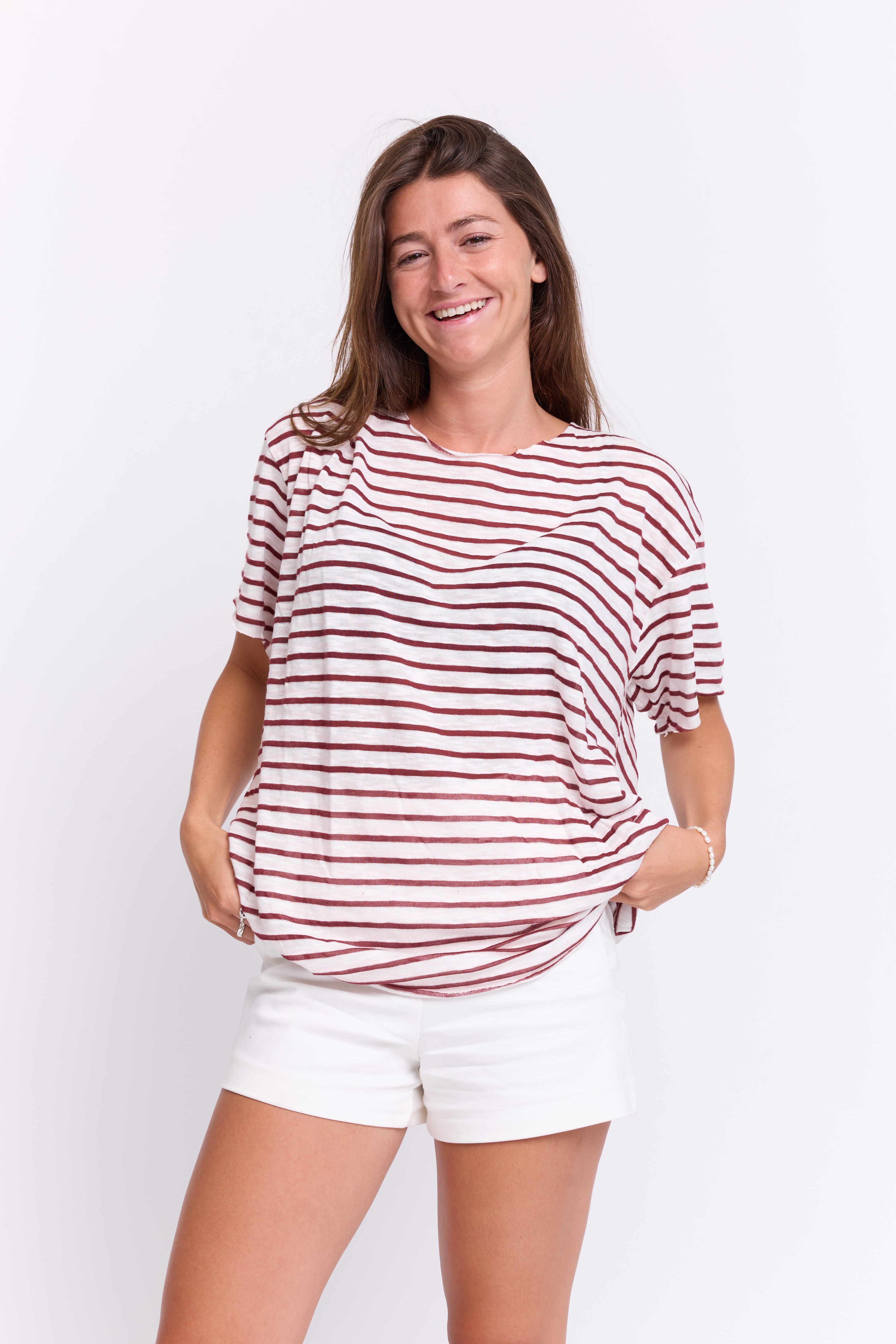 Monaco Tee – White & Bordeaux
