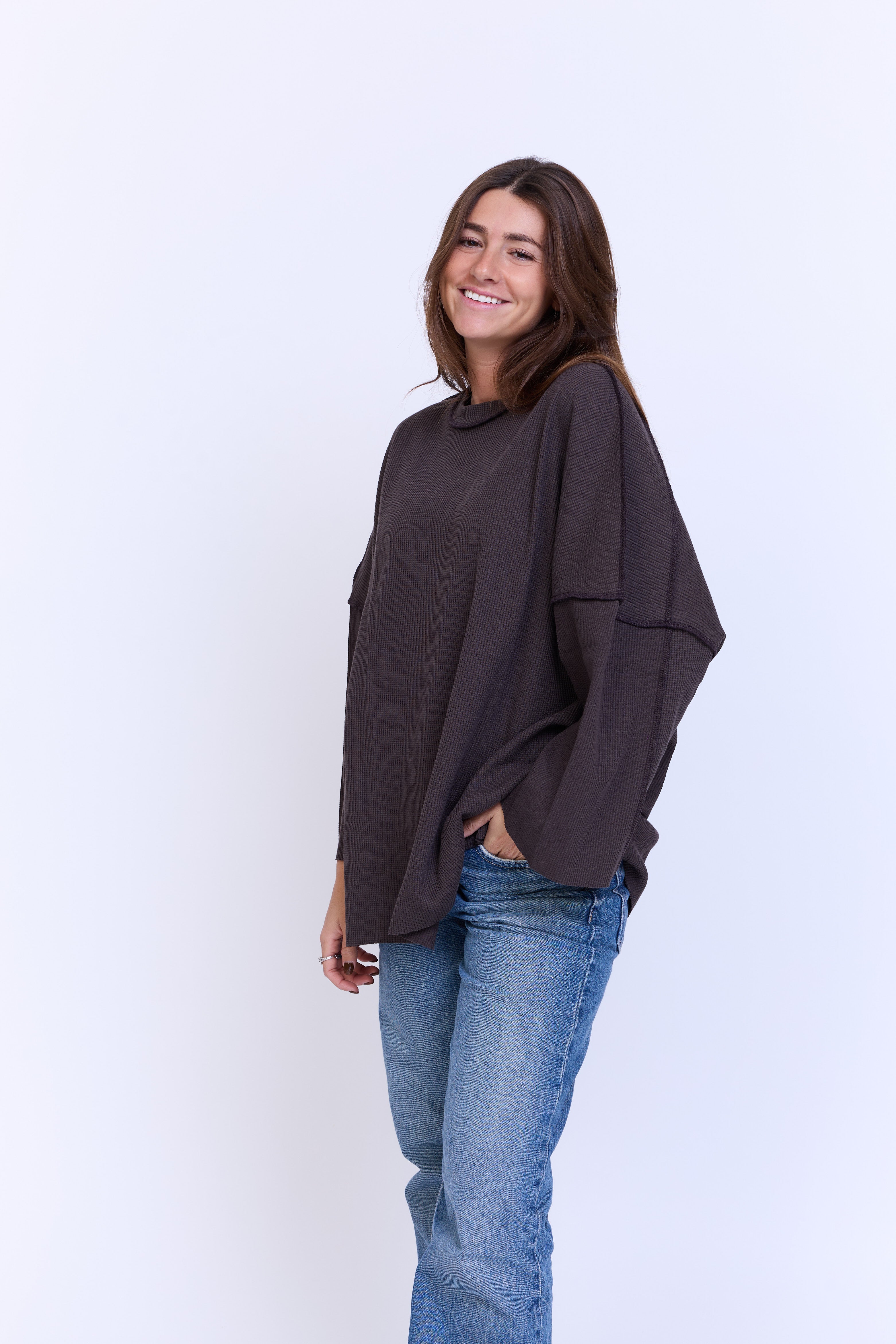 חולצת וופל ארוכה - חום