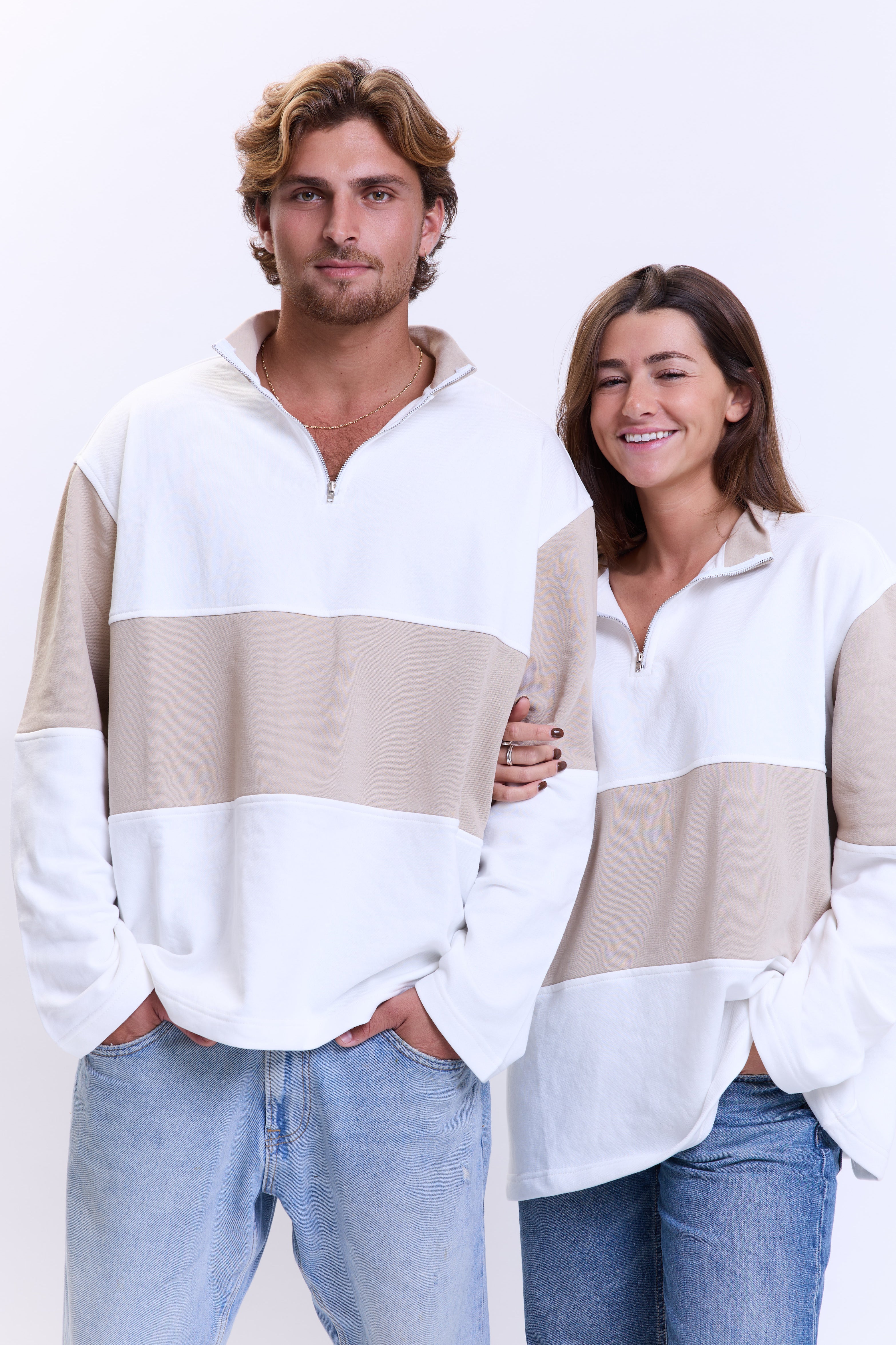 סריג zip לבן-חום