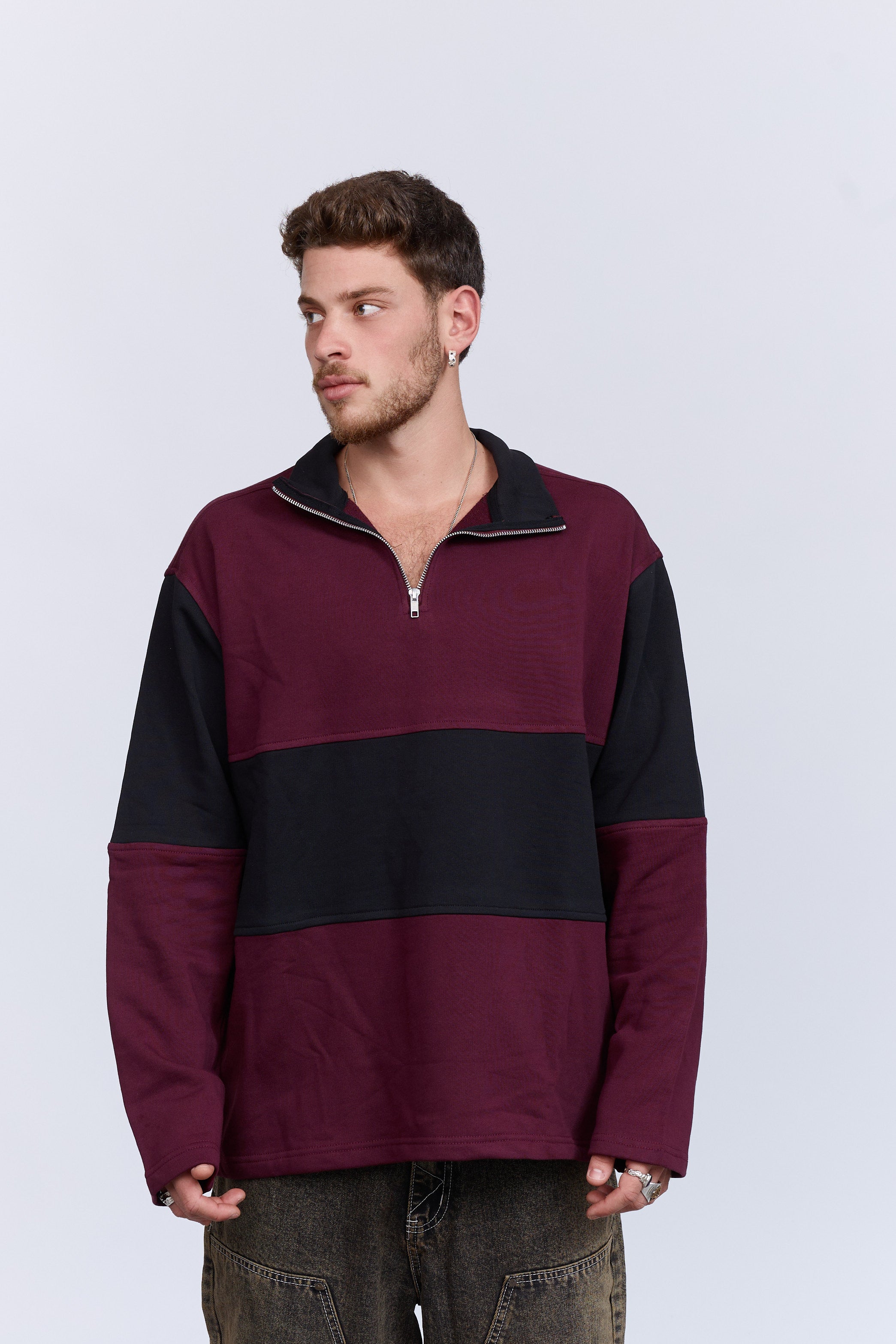 סריג רוכסן בורדו שחור