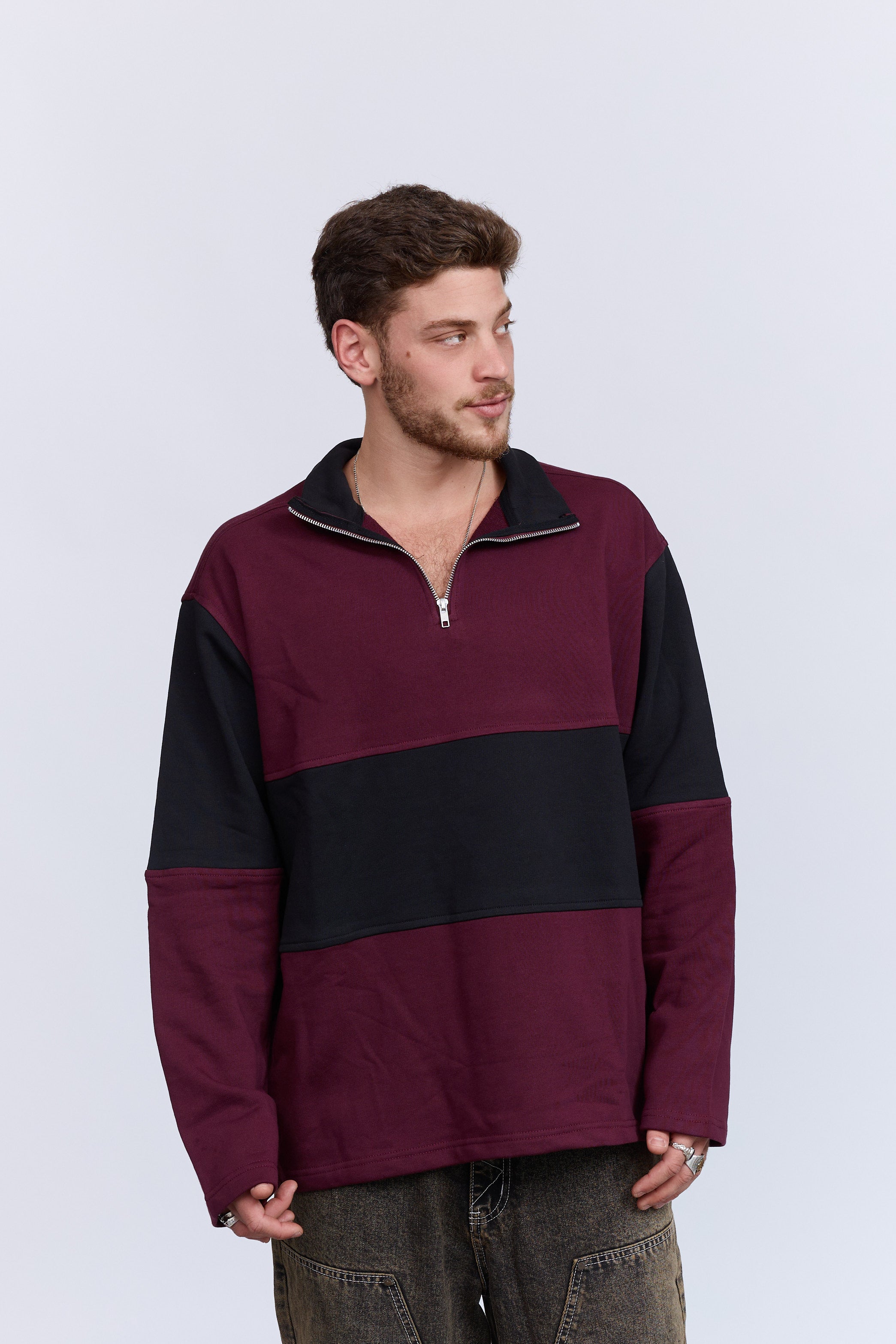 סריג רוכסן בורדו שחור