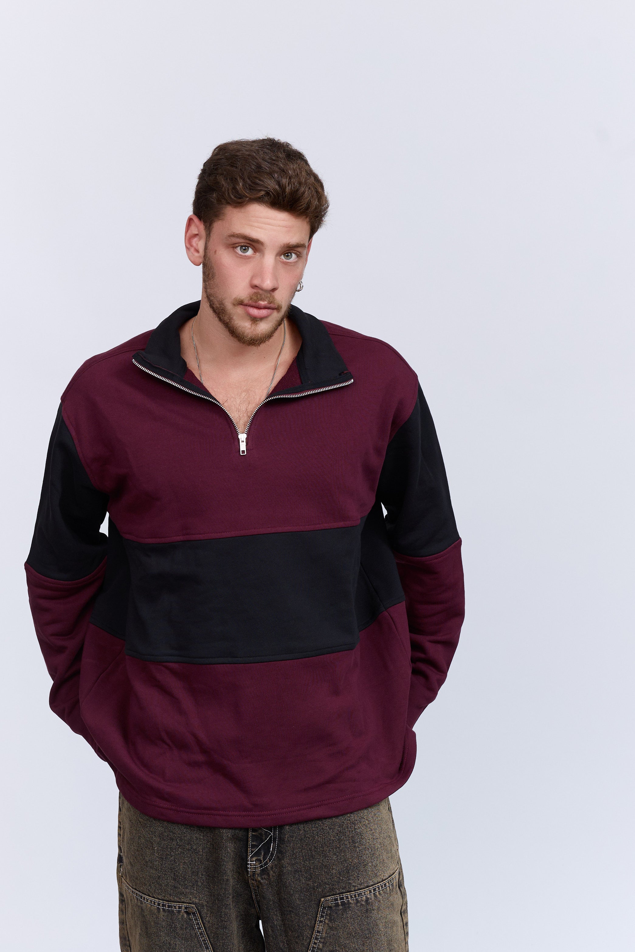 סריג רוכסן בורדו שחור