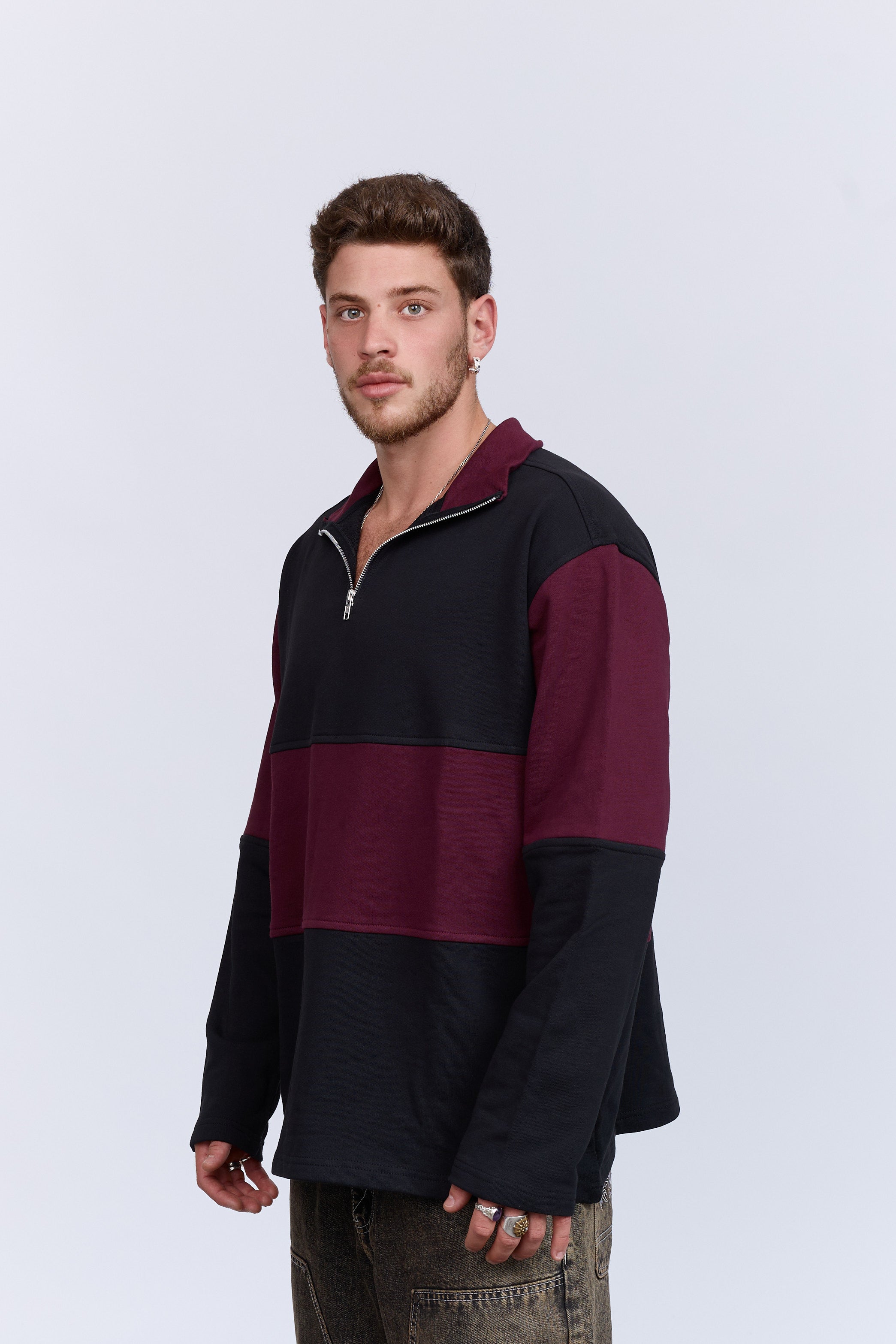 סריג רוכסן שחור בורדו