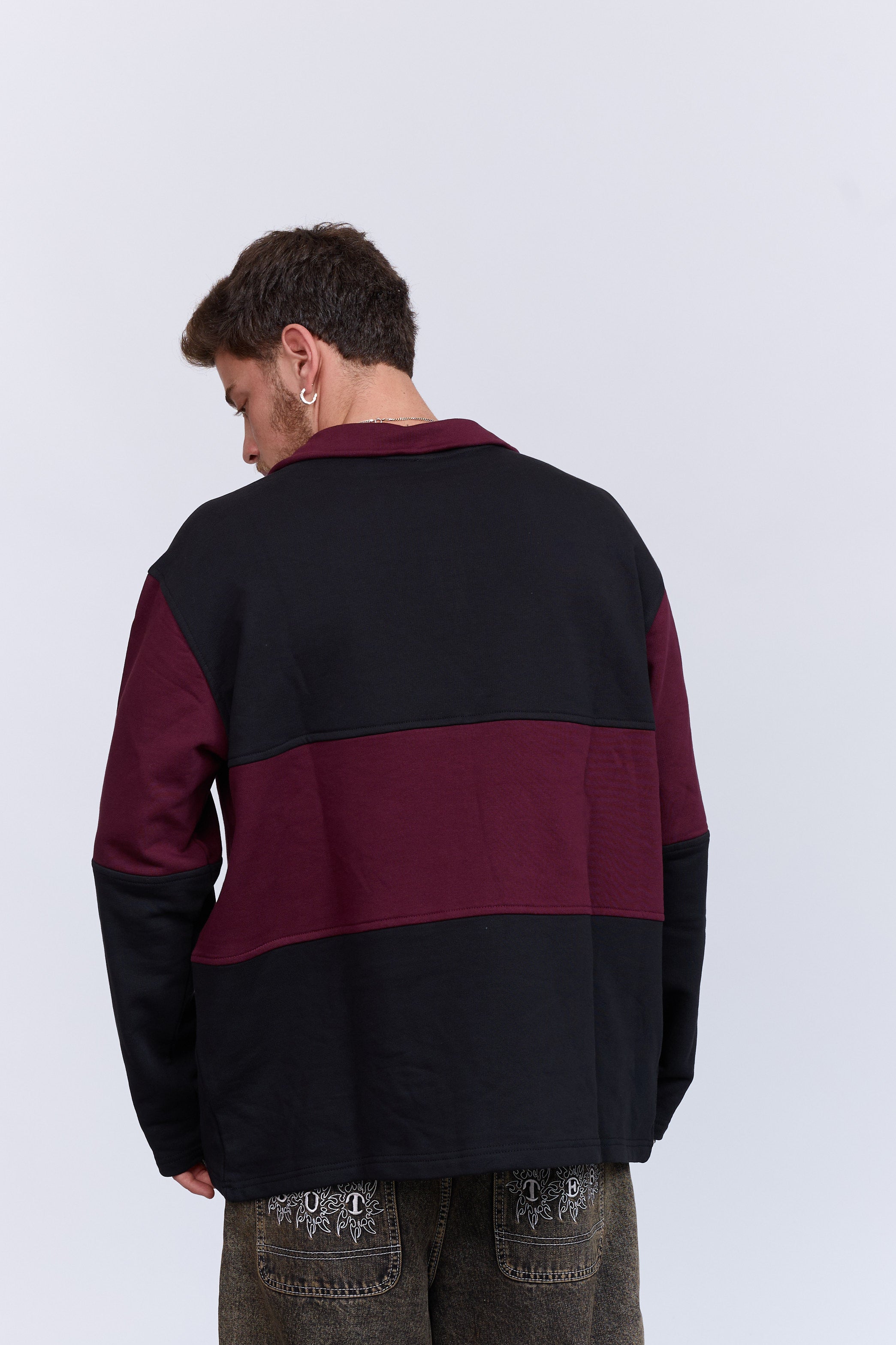 סריג רוכסן שחור בורדו